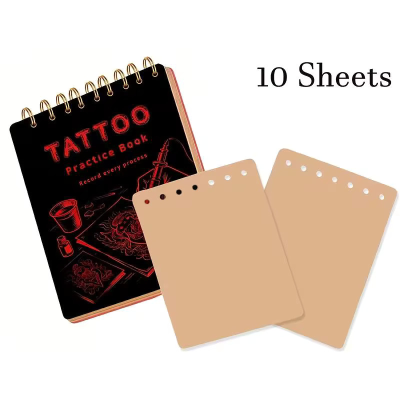 Schwarzes Tattoo-Übungsbuch aus Leder mit 10 Seiten Übungsaufklebern - Bild 3