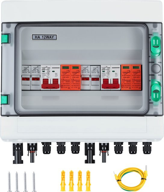 Rbefeuly Solar Photovoltaik DC Combiner Box 500V, Zwei-Ein-Zwei-Aus Verteilerbox mit Sicherung und Überspannungsschutz, wasserdicht für den Außenbereich, Kunststoff, Weiß, B/T/H: 29,0 x 29,0 x 14,0 cm - Bild 1