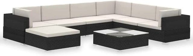 vidaXL 8-teiliges Garten-Lounge-Set aus Poly-Rattan in Schwarz mit cremeweißen Auflagen und Stahlgestell - Bild 1
