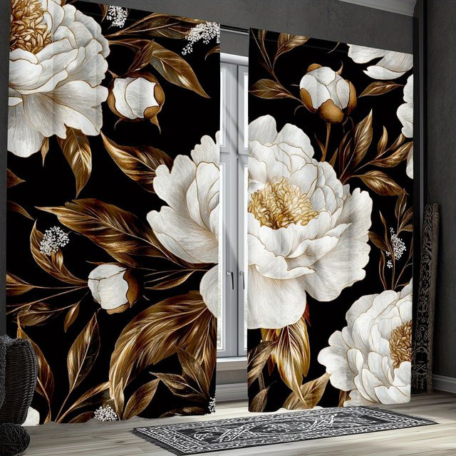 Tonnika Chen Bohemian Vorhang-Set mit botanischem Blumenmuster, Verdunkelnd, Multicolor, Breite: 100 cm, Höhe: 70 cm - Bild 1