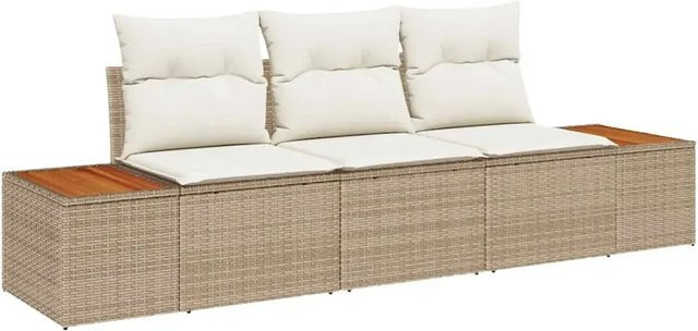 vidaXL Garten-Sofa-Set 3-teilig aus Poly-Rattan und Stahl in Beige mit Kissen - Bild 1