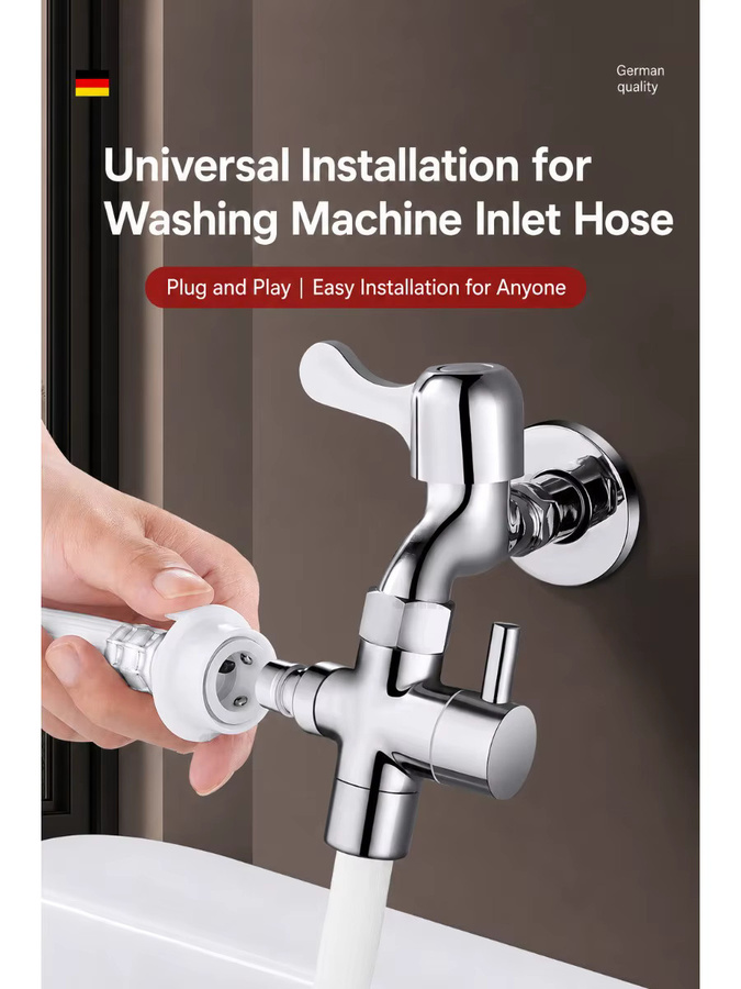 LITERE SANITARY WARE Messing-Wasserhahnverteiler 2-Wege-Wasserumlenkventil in Chrom, 1/2 Zoll Anschluss für Waschmaschinen-Zulaufrohr mit Schalter - Bild 7