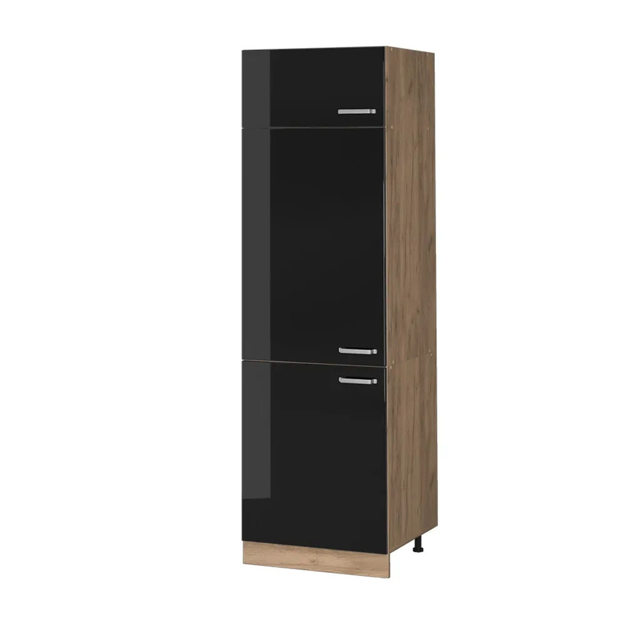 Vicco Kühlumbauschrank R-Line Küchenschrank in Schwarz und Eiche mit Goldakzenten, Breite: 60 cm, Höhe: 207 cm, Tiefe: 55,93 cm - Bild 3