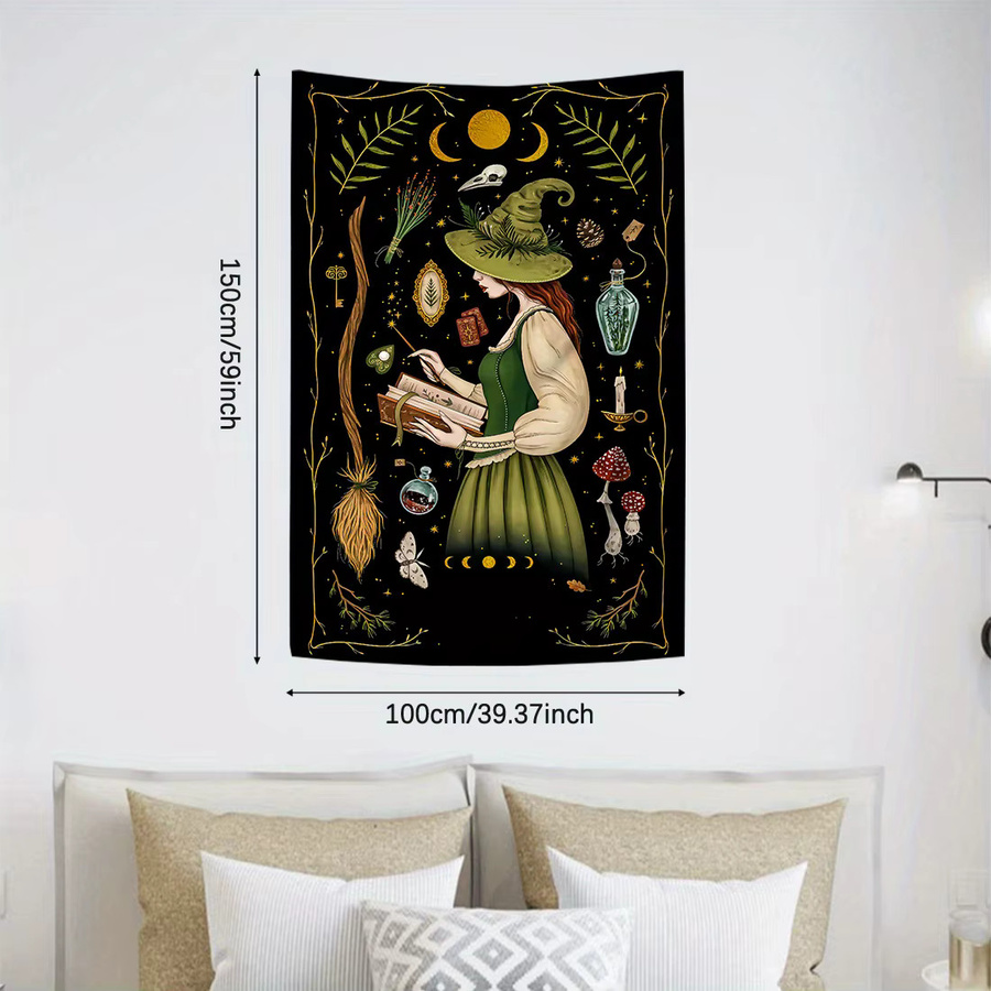VIKAMA Fantasy-Wandteppich mit Hexen und magischen Symbolen in Schwarz, B: 75 cm, H: 58 cm - Bild 4
