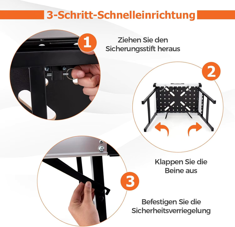 GOFLAME Klappbarer Arbeitstisch als Werkbank mit Metallrahmen, 2 Schnellklemmen, 4 Klemmhaken und 3 Werkzeugkästen - Bild 6