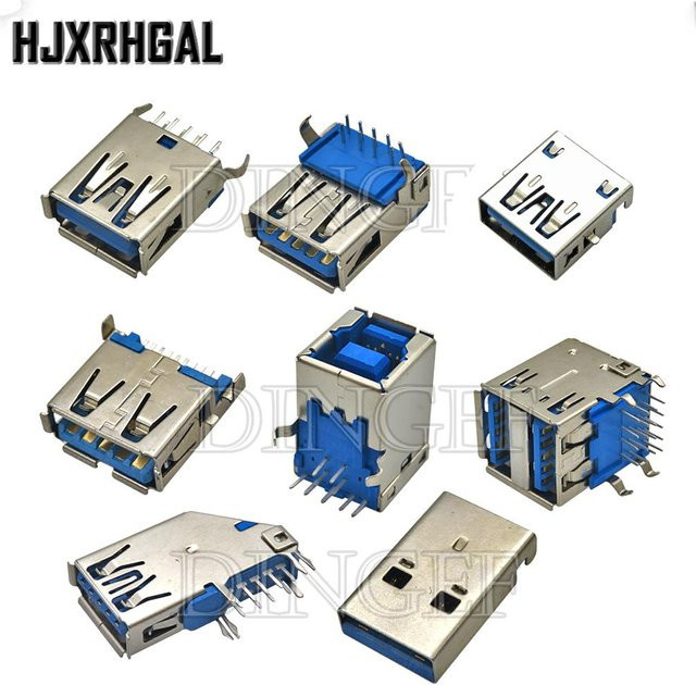 5er Set USB 3.0 Stecker und Buchsen Typ A in Silber für PCB Lötverbindungen mit 90 oder 180 Grad Winkel - Bild 1