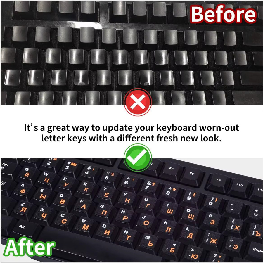 2er-Set NVAHVA Tastatur Aufkleber Russisch-Englisch in Orange und Weiß für PC, Laptop und Notebook - Bild 6