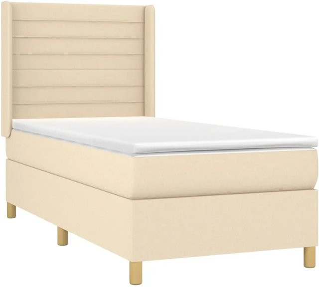 vidaXL Boxspringbett mit Matratze in Beige, Hybrid-Bett mit LED-Unterbettbeleuchtung und USB-Ladeanschluss, Breite: 90 cm, Tiefe: 200 cm - Bild 1