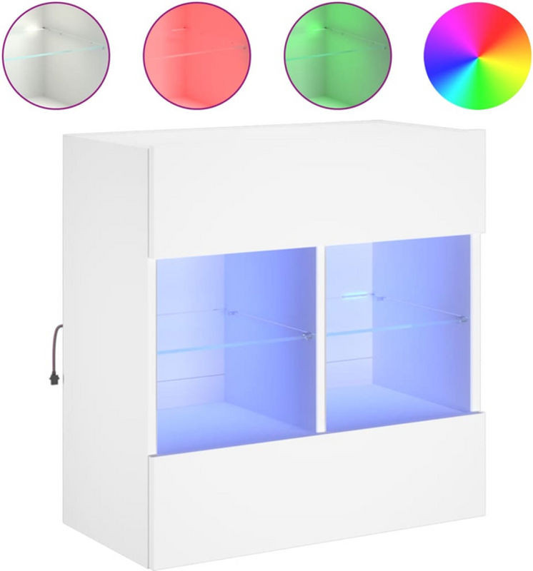 Vidaxl TV-Wandschrank mit LED-Leuchten in Weiß, modern, aus Holzwerkstoff und Glas, B/T/H: 58,5 x 30 x 60,5 cm - Bild 1