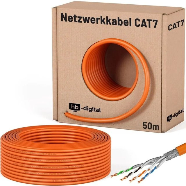 hb-digital CAT 7 Netzwerkkabel S/FTP AWG23 LSZH Ethernet LAN Kabel Orange, 50 m - Bild 1
