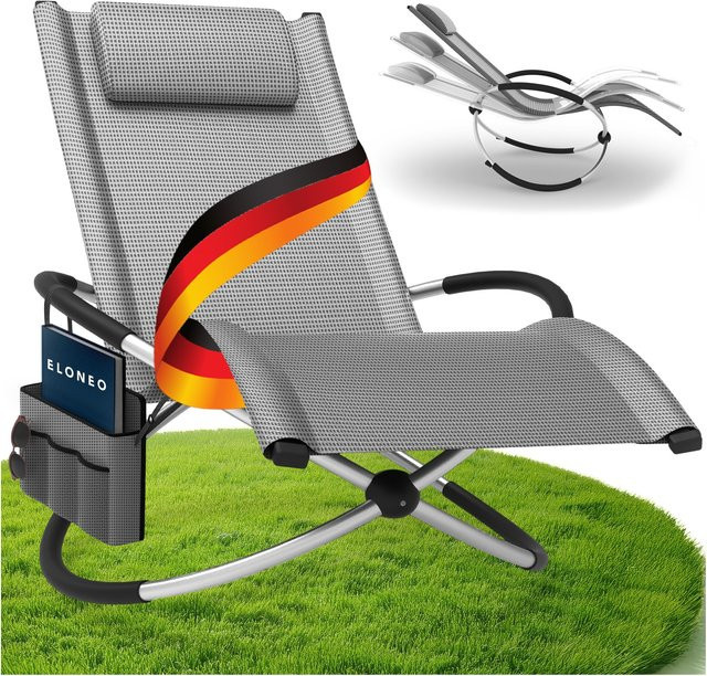 eloneo Relax-Schaukelliege in Grau mit Seitentasche und verstellbarer Kopfstütze aus pulverbeschichtetem Stahl - Bild 1