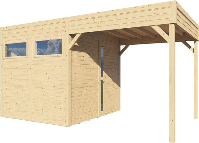 Bertilo Holz-Gartenhaus Cubus 2 Lounge in Natur mit Sicherheitsglas und Zylinderschloss, B: 449 cm, T: 234 cm, H: 220 cm - Bild 1