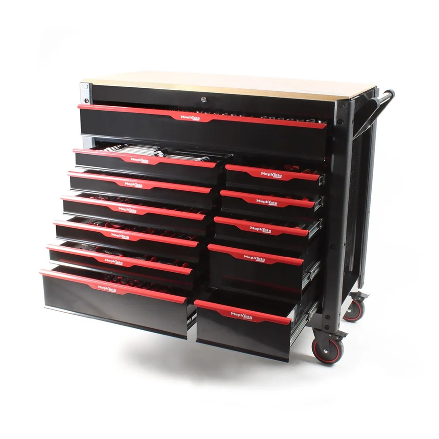 Mephisto-Tools Pro-Line BIG XXL Werkzeugwagen aus Stahl in Schwarz-Rot mit 12 Schubladen und Werkzeugbestückung - Bild 2