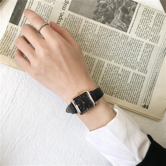 MOONBIFFY Armbanduhr Quarz, Leder, Schwarz, Damen, Eckig - Bild 1