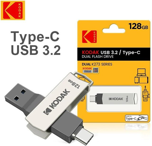 Kodak K273 USB-C OTG USB 3.2 Flash-Laufwerk aus Metall in Silber mit 32 GB - Bild 1