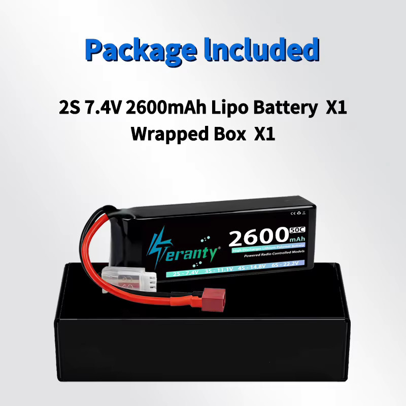 TERANTY LiPo-Akku 2S 7,4V 2600mAh 50C/100C mit T X60 Stecker für RC Modelle, Drohnen und Flugzeuge, Schwarz - Bild 6