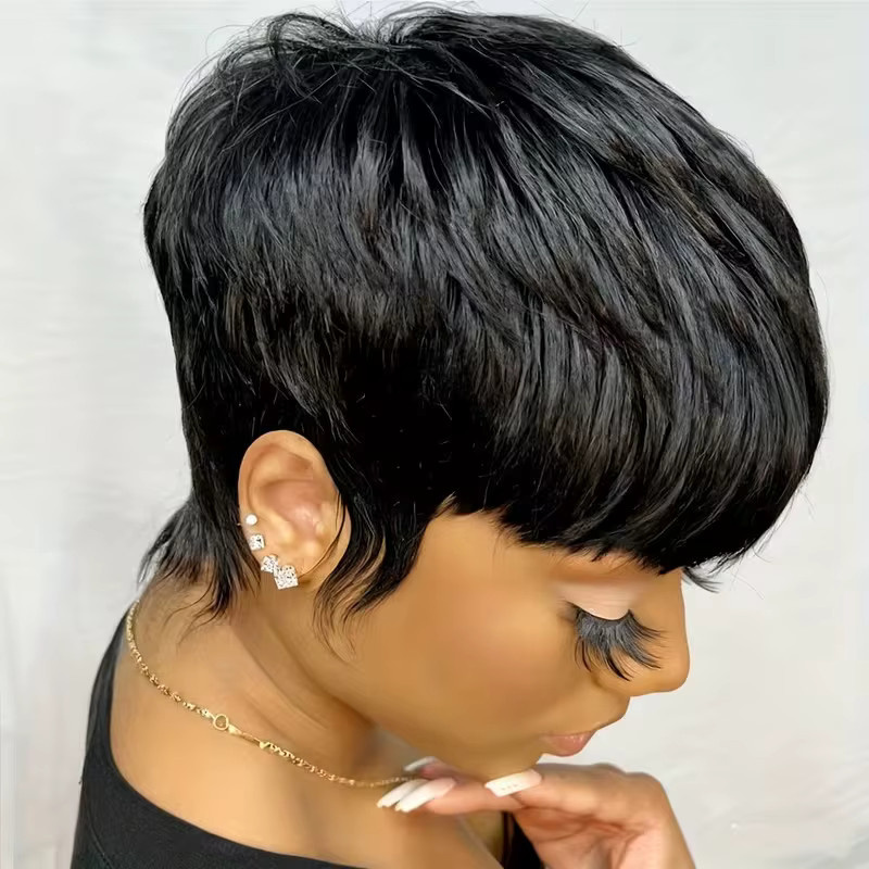 OYM HAIR Pixie-Perücke, Schwarz, Echthaar, Damen - Bild 2