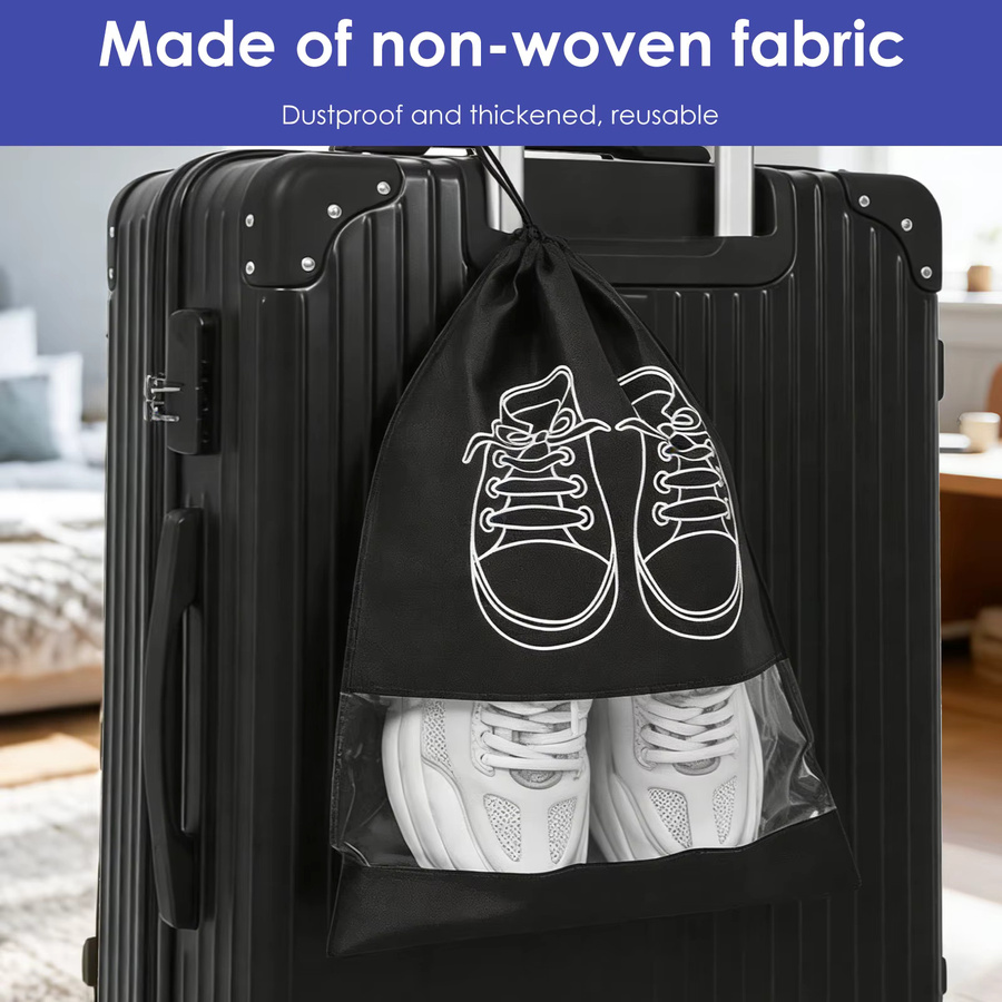 10 Stück willkey Reise-Schuhtaschen mit Kordelzug und transparentem Fenster, wiederverwendbare Aufbewahrungstaschen für Sportschuhe in Schwarz und Blau - Bild 3