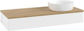 V&B Waschtischunterschrank Antao mit Frontstruktur und Beleuchtung, Farbe Weiß/Eiche Honig, B/T/H: 120 x 50 x 19 cm - Bild 1