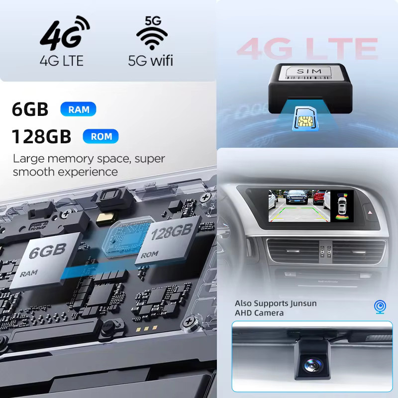 Junsun 8,8 Zoll Bluetooth Wireless CarPlay Android Auto Autoradio für Audi A4 A4L B8 2009-2016 8-Kern 4G WiFi Stereo Multimedia Player in Schwarz - Bild 6