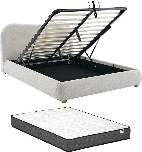 Vente-unique Bett Vanari mit Bettkasten, Stoff, Beige, B/T/H: 160 x 200 cm - Bild 1