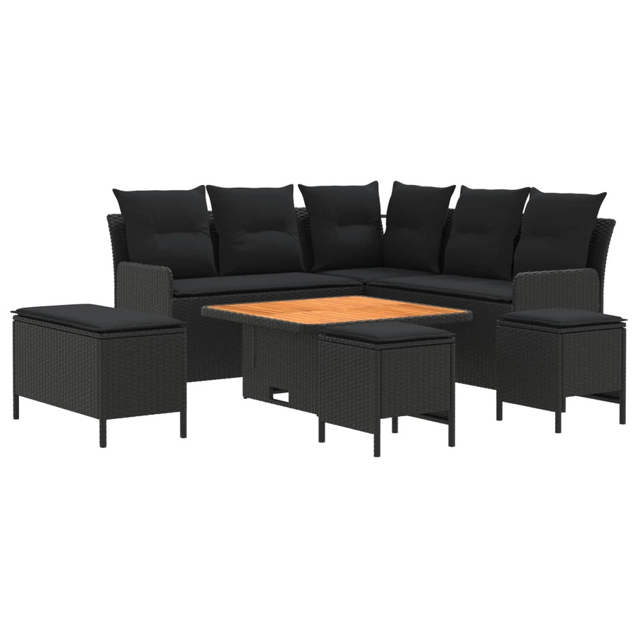 vidaXL Gartenmöbelset aus PE-Rattan in Schwarz mit 7-teiligem Polster-Set für Terrasse und Außenbereich - Bild 2