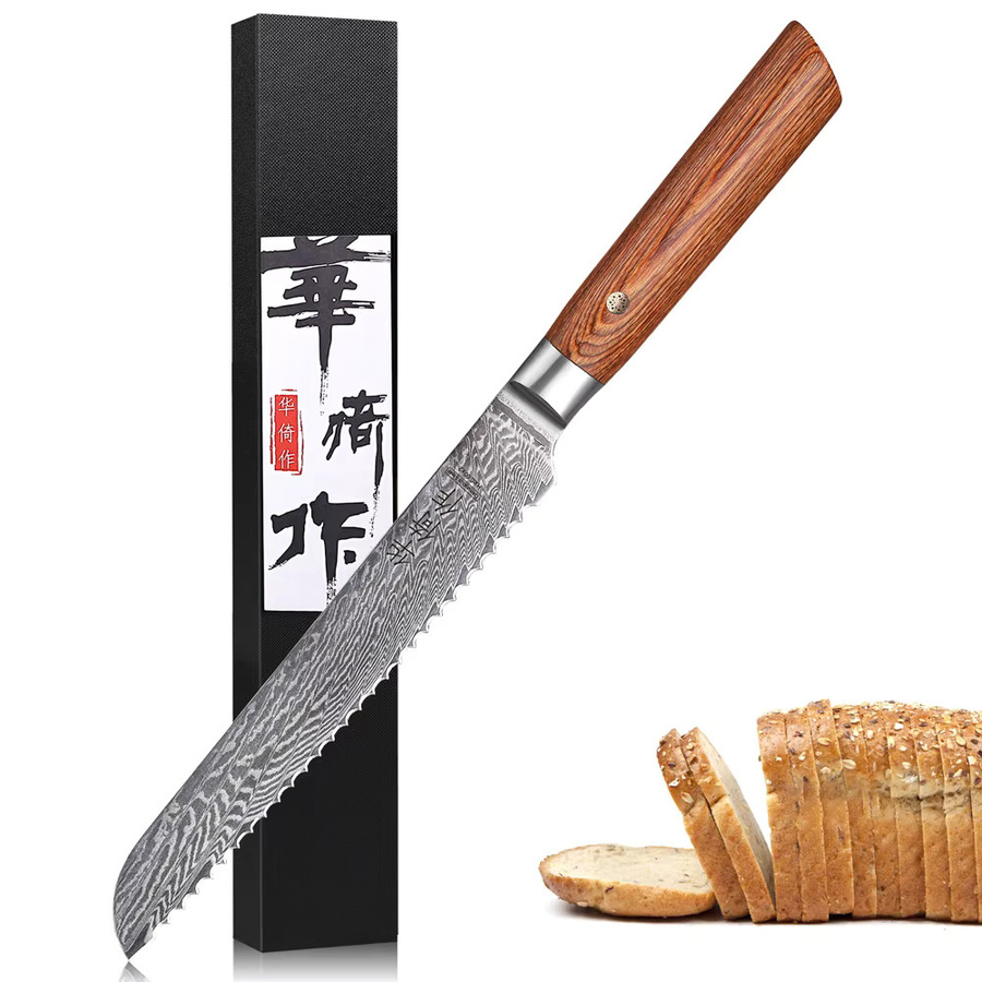 TUEWHO Brotmesser aus 67-lagigem Damaststahl mit Holzgriff, 19,05 cm gezacktes Kochmesser für Brot und Backwerk - Bild 6