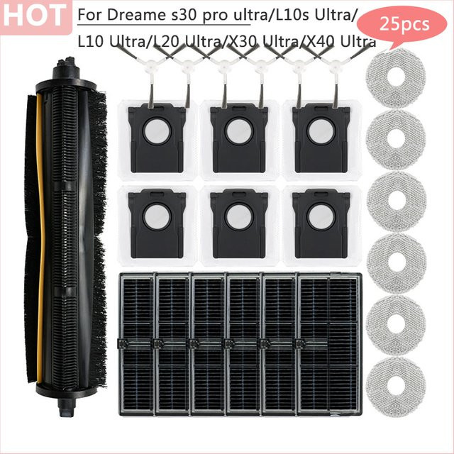 Dreame Ersatzteil-Set für S30 Pro Ultra, L10s Ultra, L10 Ultra, L20 Ultra, X30 Ultra und X40 Ultra mit Hauptbürste, Staubbeuteln, Filtern und Wischmopps in Schwarz - Bild 1