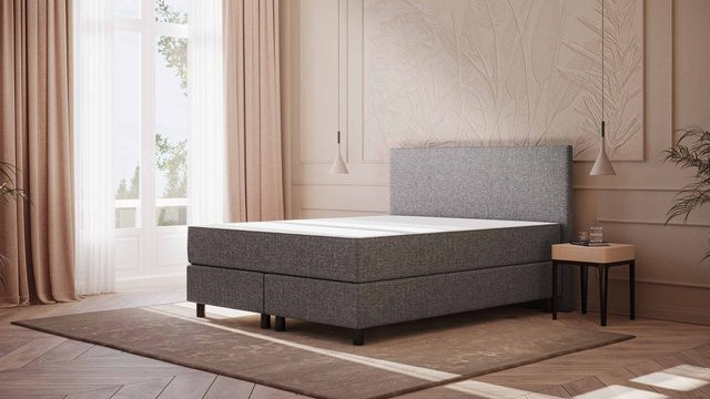 Emma Original Boxspringbett modern in Grau mit Polsterrahmen und Schubladen, Breite: 140 cm, Länge: 200 cm - Bild 1