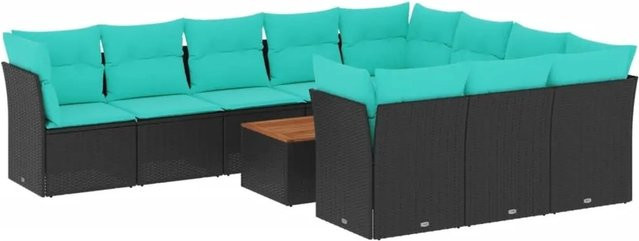 vidaXL 11-teilige Garten-Sofagarnitur aus Polyrattan in Schwarz mit Kissen und Stauraum - Bild 1