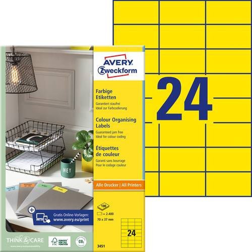 Avery Zweckform Universal-Etiketten 3451, Gelb, A4, 100 Stück - Bild 1