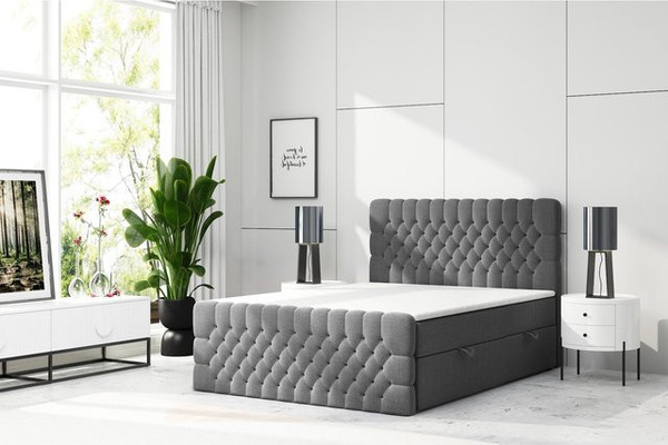 M-Punkt GmbH Boxspringbett OXFORD Chesterfield mit Bettkasten in Anthrazit, B/T: 180 x 200 cm