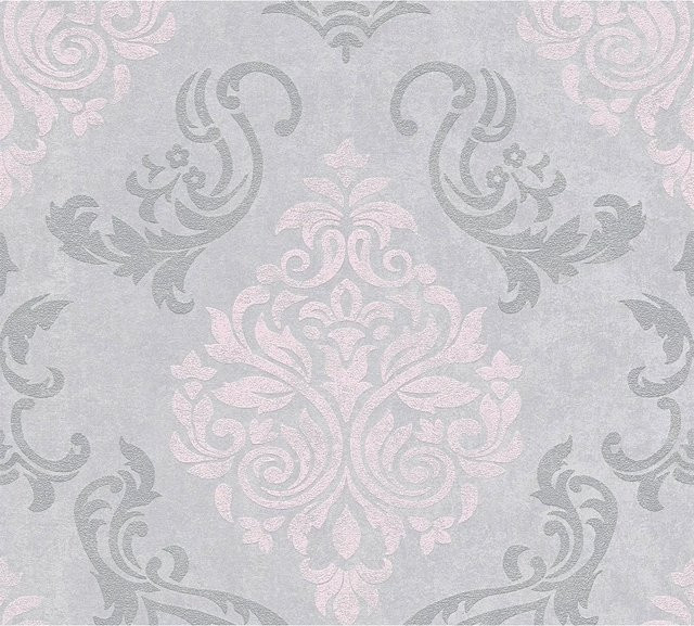 Profhome Barock Tapete mit Metallic-Effekt in Grau, Silber und Rosa, Vlies, Breite: 0,53 m, Länge: 10,05 m - Bild 1