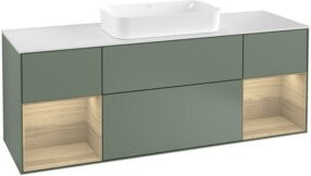 V&B Waschtischunterschrank Finion mit Wandbeleuchtung, Farbe Weiß und Eiche, Breite: 160 cm, Tiefe: 50,1 cm, Höhe: 50,1 cm - Bild 1