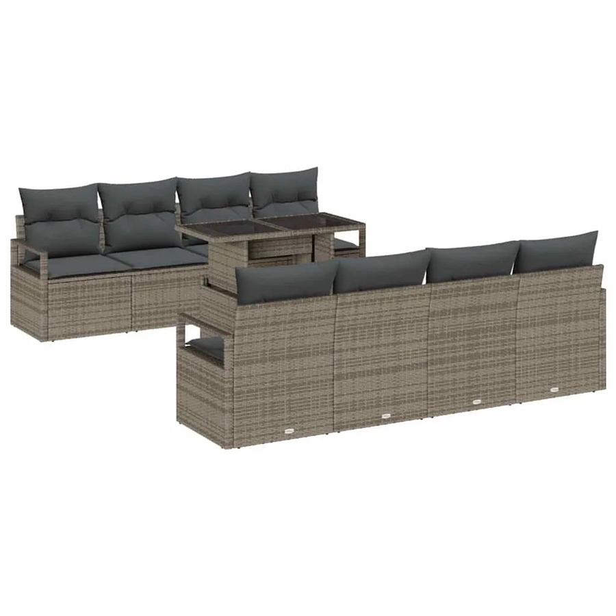 vidaXL 9-tlg. Garten-Sofa-Set aus grauem Poly Rattan mit integriertem Stauraum und Polstern - Bild 2