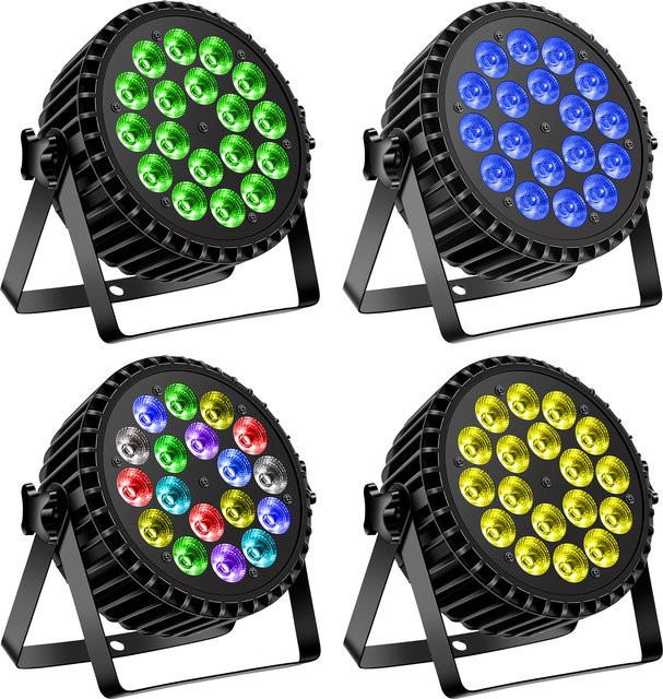 Datewink 4er Set 200W 18 LED Par-Scheinwerfer 4 IN 1 RGBW Bühnenbeleuchtung mit Regenbogeneffekt und DMX512 für DJ, Disco und Events - Bild 1