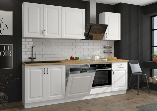 Küchenzeile Stilo in Landhausstil, Weiß Matt, Breite: 250 cm - Bild 1