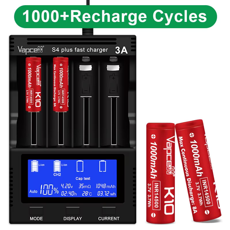 Vapcell K10 14500 Lithium-Ionen-Akku, 1000mAh, 3,7V, 8A, Farbe: Rot - Bild 3