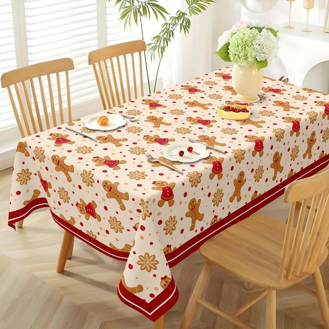 Wasserdichte Weihnachts Tischdecke mit Lebkuchenmann-Motiv von JINGYUE Pet in Beige, B: 90 cm, T: 140 cm - Bild 1