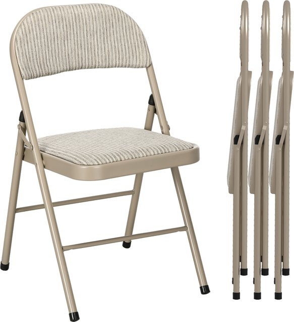 HOMCOM Klappstuhl mit gepolsterter Rückenlehne in Beige, klappbarer Campingstuhl und Küchenstuhl mit Stahlrahmen, belastbar bis 120 kg - Bild 1