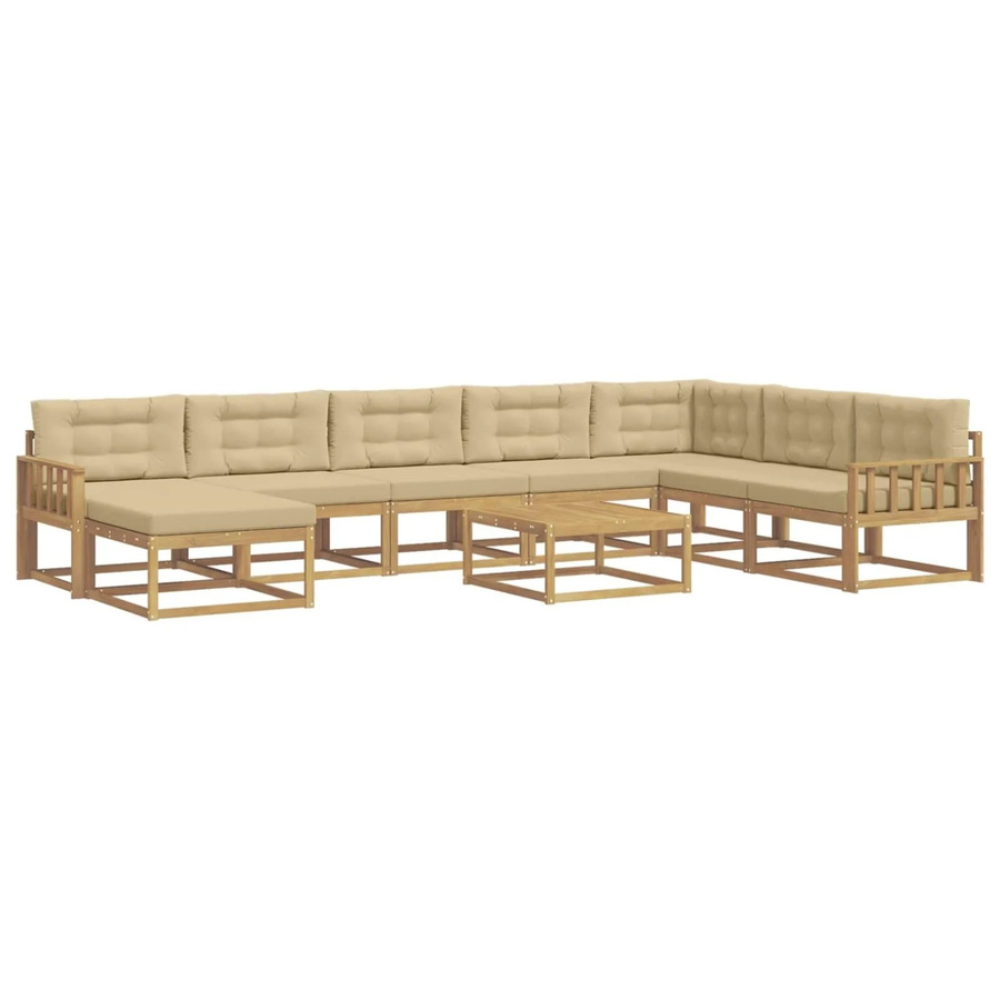 vidaXL Outdoor-Sofagarnitur aus massivem Akazienholz in L-Form mit Polsterkissen, 9-teiliges Set, Weiß und Beige - Bild 2