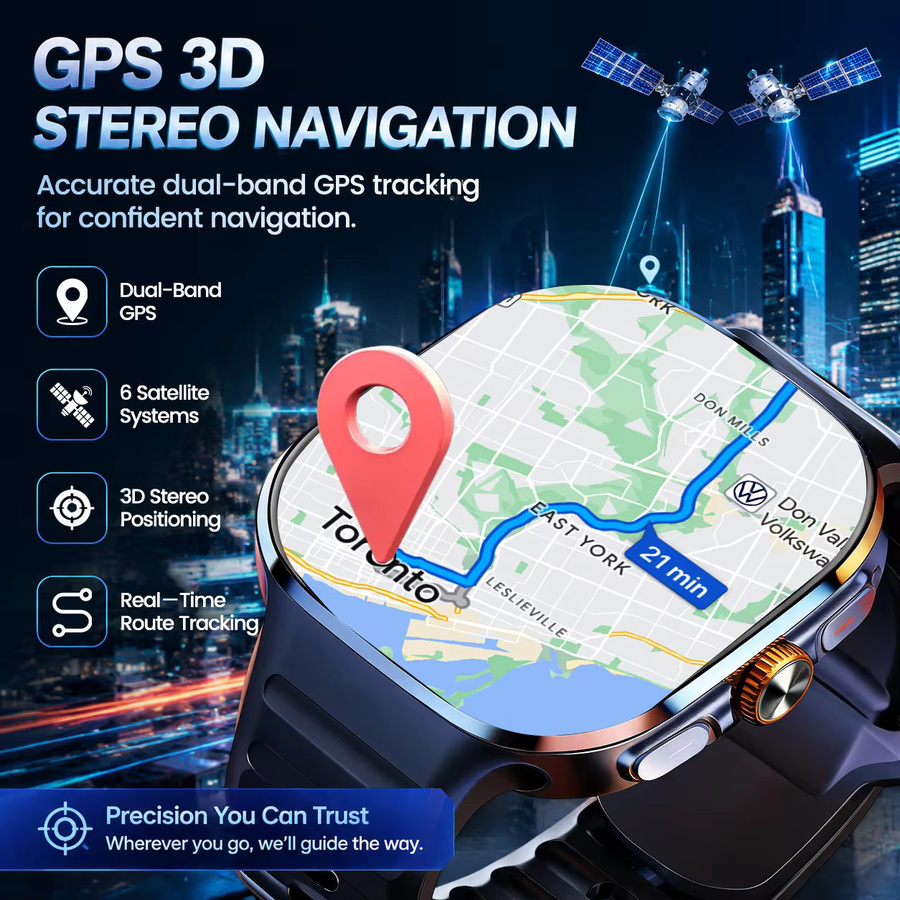 GUHUAVMI Android Smartwatch mit 5G/4G Vollnetz, 3GB RAM + 32GB Speicher, HD-Kamera, Videoanruf, WIFI, NFC und GPS in Schwarz - Bild 3