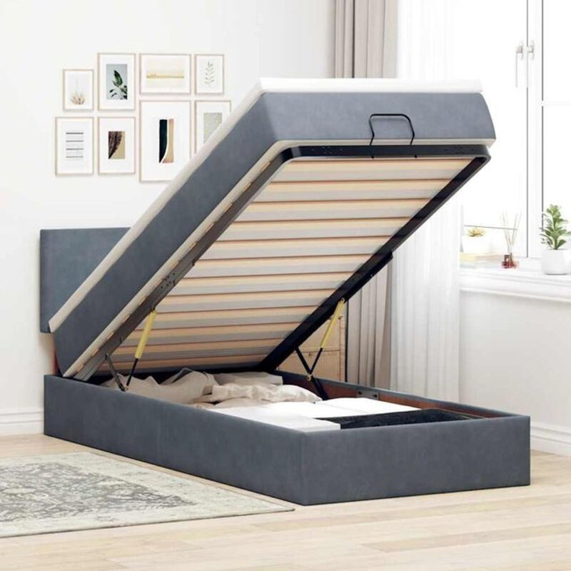 Vidaxl Ottoman Polsterbett mit Matratze und LED in Anthrazit Grau aus Samt B/T: 100 x 200 cm - Bild 1