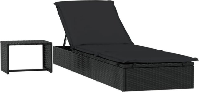 vidaXL Sonnenliege mit Tisch aus Polyrattan in Schwarz - Bild 1