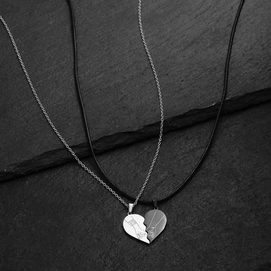 YiYuYiHua Halskette Set, Edelstahl, Herz, Unisex - Bild 3