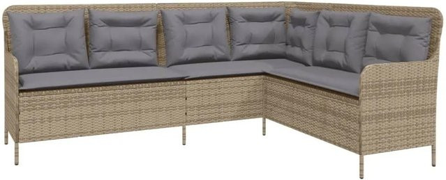 vidaXL Gartensofa in L-Form aus Poly Rattan mit Kissen in Beige, modern und UV-beständig - Bild 1