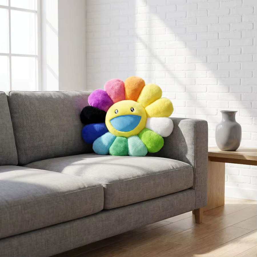 Bandai Kawaii Sonnenblumen-Plüschkissen, Niedriges lächelndes Regenbogen-Sonnenblumen Kissen in Bunt/Mehrfarbig - Bild 6