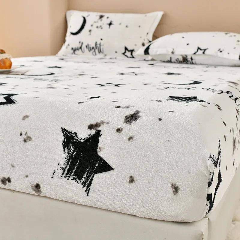 Warmes Flanellfleece Spannbettlaken mit Sternen-Print für Doppelbetten, B/T: 180 x 220 cm, Höhe: 25 cm - Bild 1
