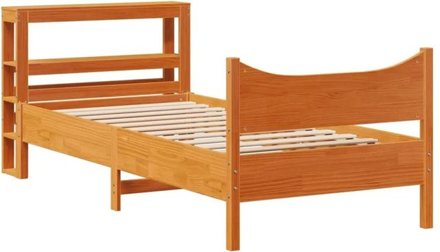 vidaXL Massivholzbett aus Kiefer mit Kopfteil in Braun, B/T/H: 75 x 190 cm - Bild 1