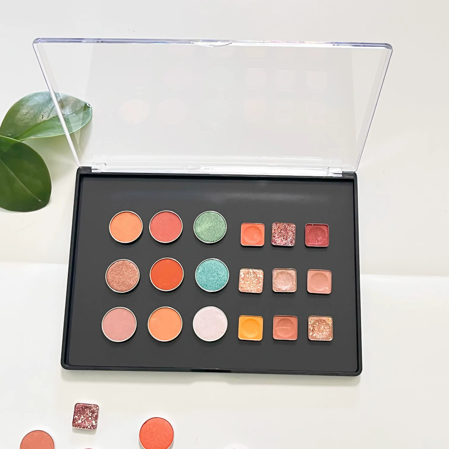 2 Stück XL magnetische Kunststoff-Lidschatten-Palette Make-up-Aufbewahrungsbox mit transparentem Deckel und 20 Metallaufkleber - Bild 3